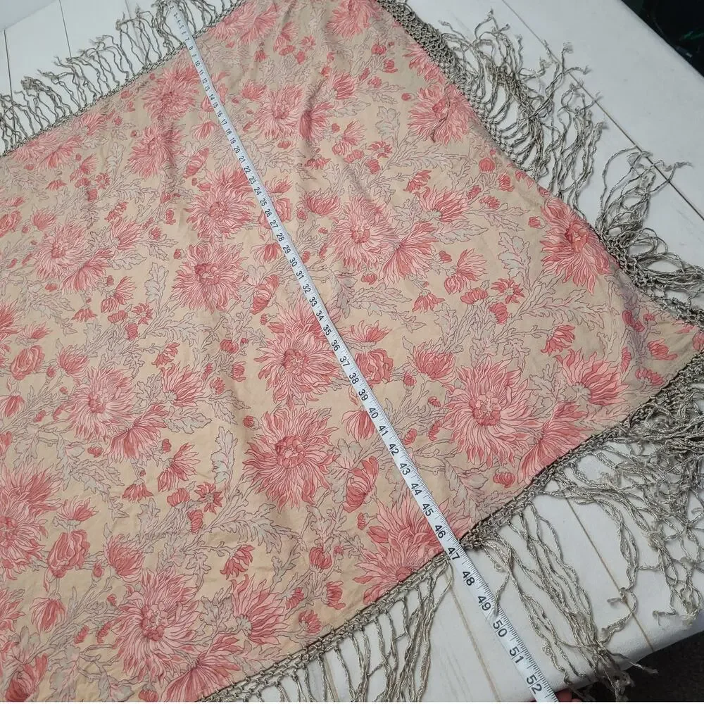 Vintage April Cornell large floral shawl crochet tassel trim boho cottagecore